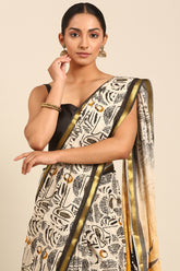 Genda - Yellow Mul Cotton Saree with Gold Border - SKU EKS44