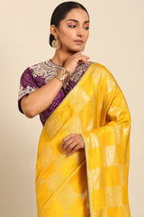 Yellow Zari Embroidered Silk Saree