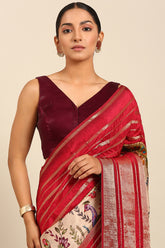 Maroon Crepe Silk Saree with Broad Zari Border