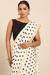 Bindhi - Noir Polka Dot Mul Cotton Saree SKU EKS49