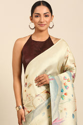 Cream Tussar Silk Saree with Zari Border