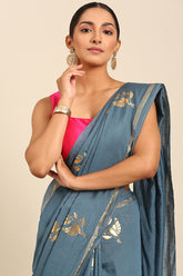 Bela - Steel Shimmer Foil Print Saree SKU EKS53