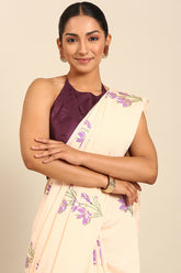 Tagar - Opulence Foil Print Saree in Cream - SKU EKS55