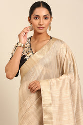 Cream Linen Blended Silk Saree