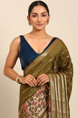 Green Crepe Silk Saree with Broad Zari Border