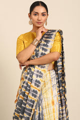 Mogra - Modernist Chanderi Cotton Saree in Grey - SKU EKS59