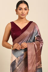 Blue Tussar Silk Saree with Zari Border