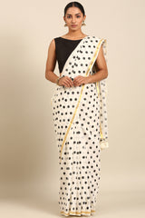 Bindhi - Noir Polka Dot Mul Cotton Saree SKU EKS49