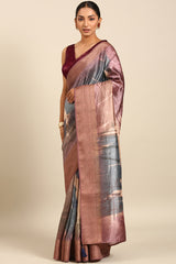 Blue Tussar Silk Saree with Zari Border