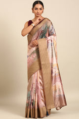 Maroon and Pink Tussar Silk Saree with Zari Border