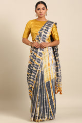 Mogra - Modernist Chanderi Cotton Saree in Grey - SKU EKS59