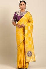 Yellow Zari Embroidered Silk Saree