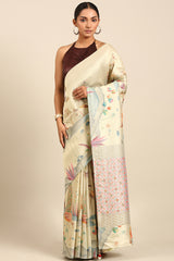 Cream Tussar Silk Saree with Zari Border
