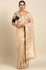 Cream Linen Blended Silk Saree
