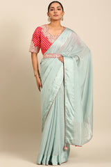 Blue Soft Blended Silk Saree