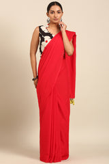 Rangeen - Cardinal Red Solid Mul Cotton Saree - SKU EKS65