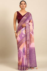 Purple & Pink Cotton Silk Saree with Zari Border