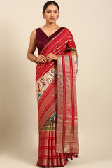 Maroon Crepe Silk Saree with Broad Zari Border