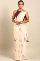 Tagar - Opulence Foil Print Saree in Cream - SKU EKS55