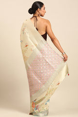 Cream Tussar Silk Saree with Zari Border
