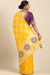 Yellow Zari Embroidered Silk Saree