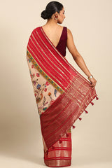 Maroon Crepe Silk Saree with Broad Zari Border