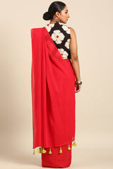 Rangeen - Cardinal Red Solid Mul Cotton Saree - SKU EKS65