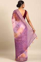 Purple & Pink Cotton Silk Saree with Zari Border