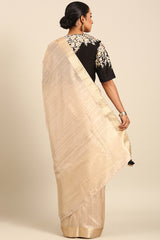 Cream Linen Blended Silk Saree