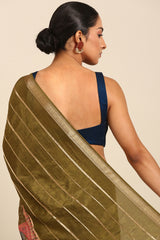 Green Crepe Silk Saree with Broad Zari Border