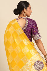 Yellow Zari Embroidered Silk Saree