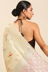 Cream Tussar Silk Saree with Zari Border