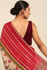 Maroon Crepe Silk Saree with Broad Zari Border