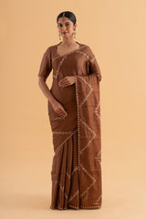 Nayan - Brown Soft Silk Saree with Fine Thread Work for Festive Glamour - SKU EKS14