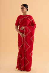 Nayan - Red Soft Silk Saree with Handcrafted Thread Work – Festive Favourite - SKU EKS15