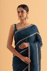 Dwani - Midnight Blue Semi Silk Saree with Zari Work – Regal Traditional Drape - SKU EKS22