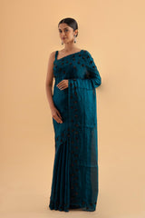 Annari - Deep Green Stardust Satin Saree with Sequins & Beadwork – Celestial Evening Wear - SKU EKS27