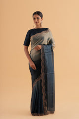 Bahara - Blue Ombre Satin Saree with Stone Work & Scalloped Border – Statement Occasion Wear - SKU EKS30