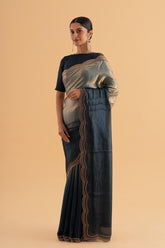 Bahara - Blue Ombre Satin Saree with Stone Work & Scalloped Border – Statement Occasion Wear - SKU EKS30