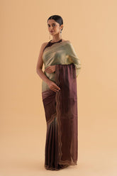 Bahara - Chocolate Ombre Satin Saree with Stone Work & Scalloped Border – Luxe Party Wear - SKU EKS29