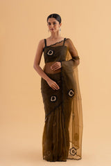 Bhagi - Dark Green Semi-Organza Saree with Stone Embroidery – Regal and Refined - SKU EKS32