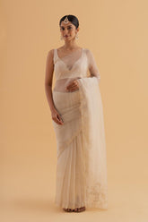 Keerthi - White Semi-Organza Saree with Thread & Zari Work – Ethereal Occasion Wear - SKU EKS10