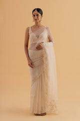 Keerthi - White Semi-Organza Saree with Thread & Zari Work – Ethereal Occasion Wear - SKU EKS10