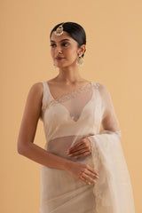 Keerthi - White Semi-Organza Saree with Thread & Zari Work – Ethereal Occasion Wear - SKU EKS10