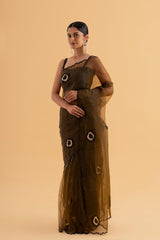 Bhagi - Dark Green Semi-Organza Saree with Stone Embroidery – Regal and Refined - SKU EKS32