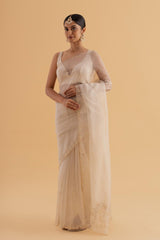 Keerthi - White Semi-Organza Saree with Thread & Zari Work – Ethereal Occasion Wear - SKU EKS10