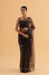 Bhagi - Black Semi-Organza Saree with Stone Work – Elegant Statement Drape - SKU EKS31