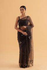 Bhagi - Black Semi-Organza Saree with Stone Work – Elegant Statement Drape - SKU EKS31