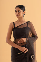 Bhagi - Black Semi-Organza Saree with Stone Work – Elegant Statement Drape - SKU EKS31