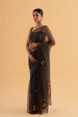 Bhagi - Black Semi-Organza Saree with Stone Work – Elegant Statement Drape - SKU EKS31